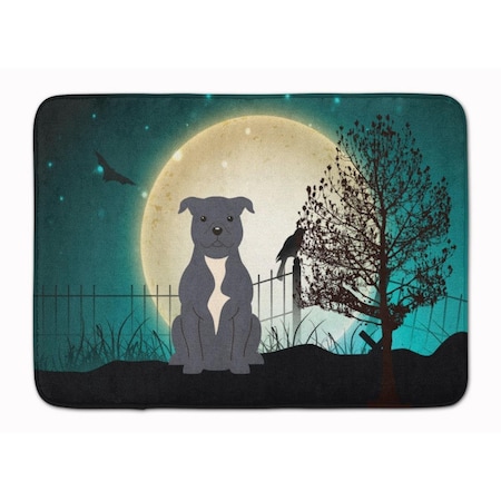 Carolines Treasures Halloween Scary Bull Terrier Blue Machine Washable Memory Foam Mat BB2236RUG